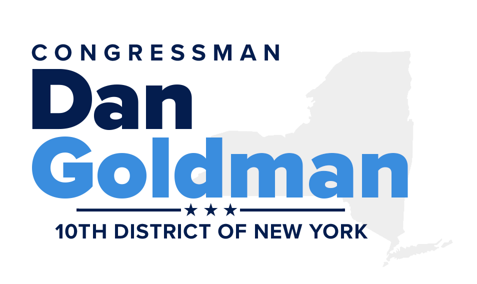 Logo for congressman dan goldman representing the 10th district of new york, featuring his name in bold blue letters with two stars below.